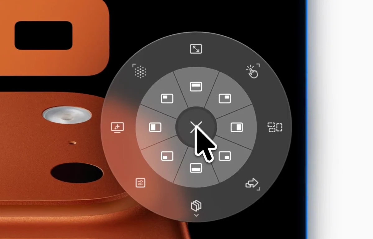 The live BetterStage Snap Wheel open over an app window
